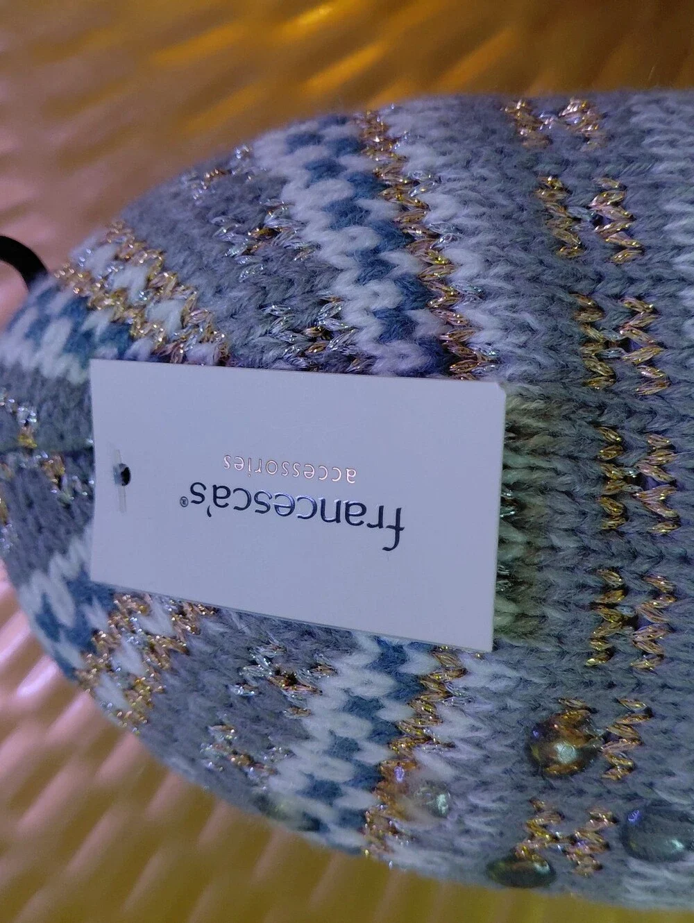 Francesca's Collections Blue & Cream Fair Isle Plush-Lined Slipper Socks NWT